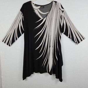 Valentina Tunic Shirt Womens XL Abstract Graphic Rhinestone Top Blouse